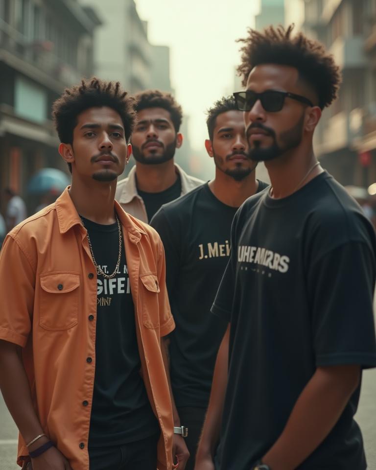 Stylish Malaysian men showcasing Urban Threads MY apparel in an urban setting.